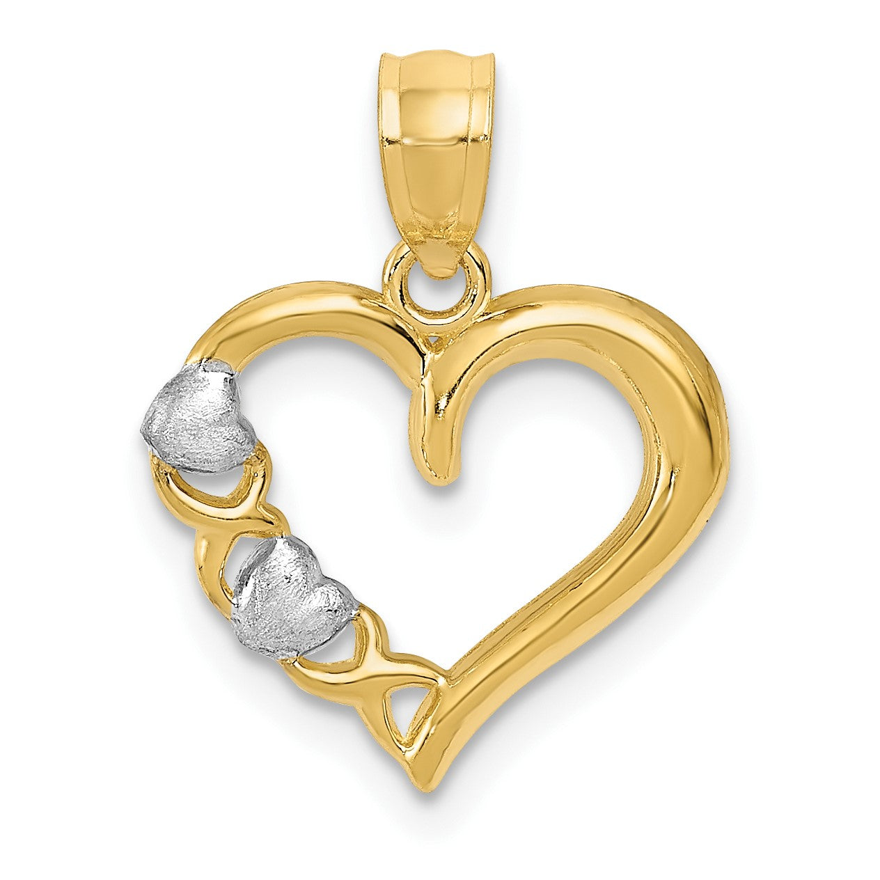 14k and White Rhodium Polished -X- and Heart Pendant