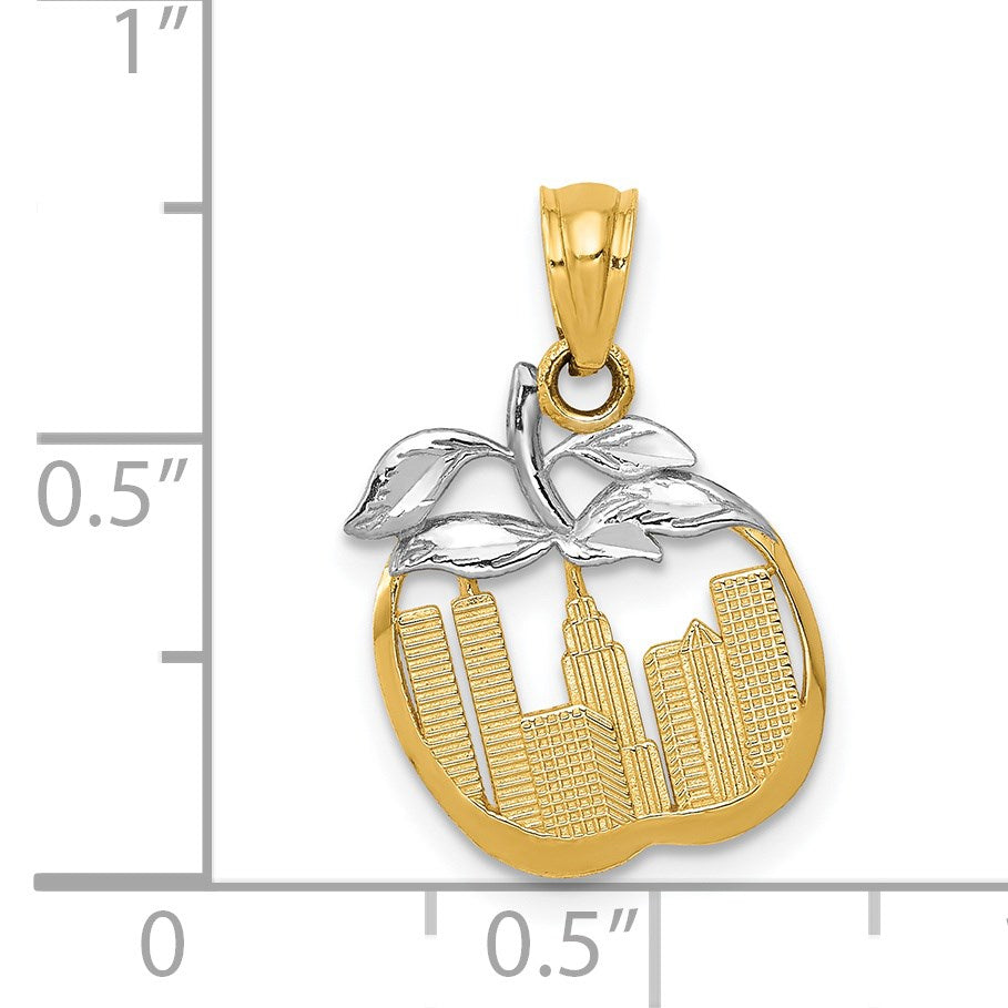 14k with White Rhodium Cut-out New York Skyline in Apple Pendant