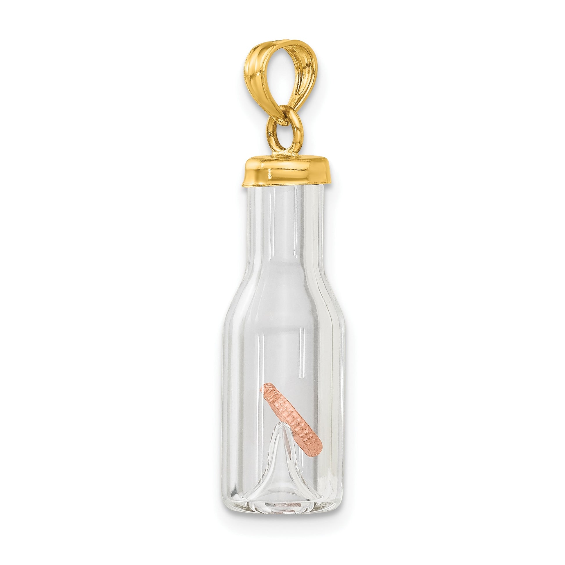 14k 3-D Mini Penny in Glass Bottle Pendant