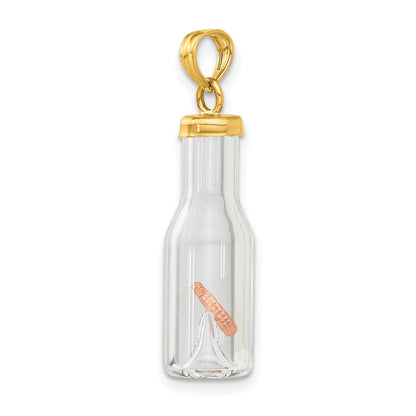 14k 3-D Mini Penny in Glass Bottle Pendant