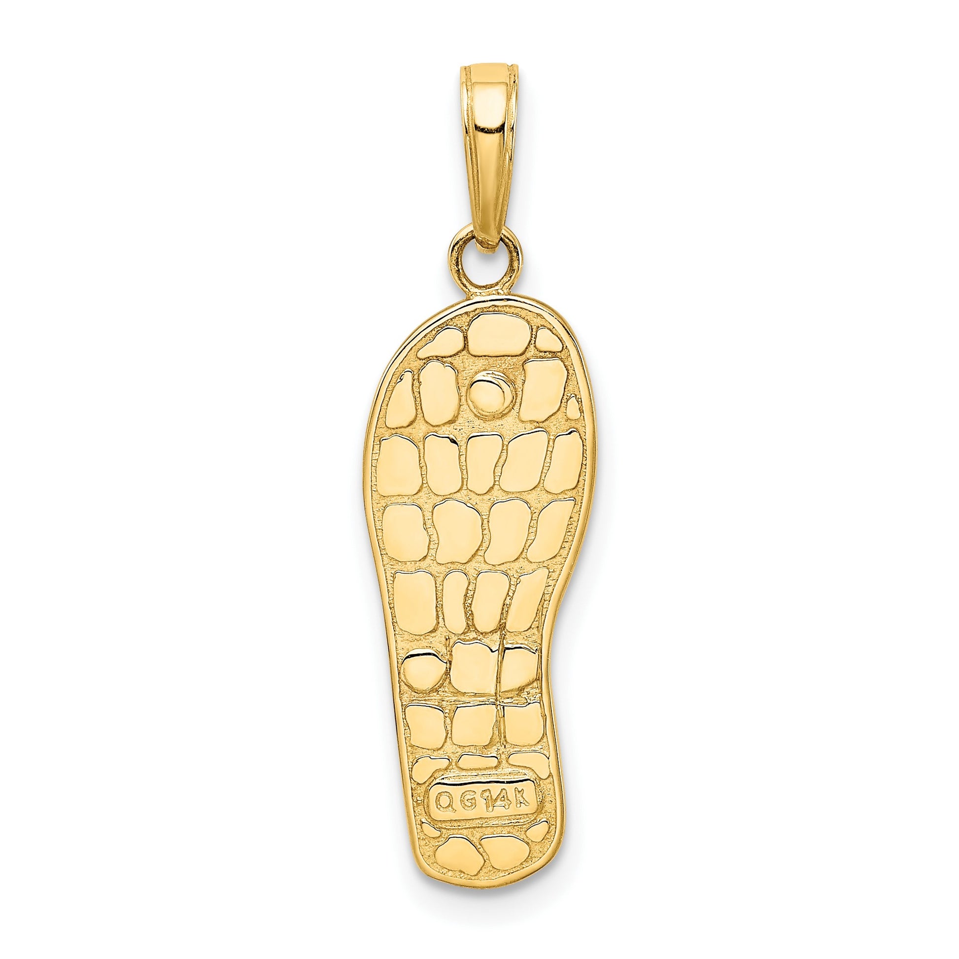 14K and White Rhodium 3-D Enameled Flowers On Green Flip Flop Pendant