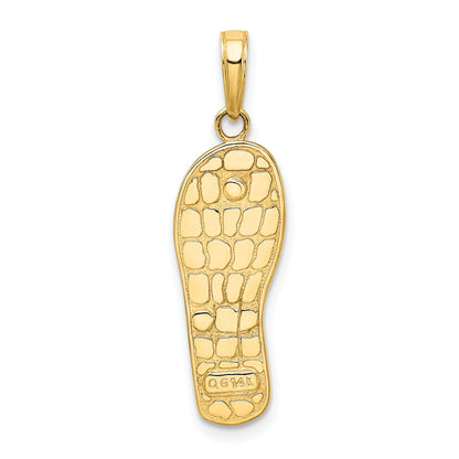 14K and White Rhodium 3-D Enameled Flowers On Green Flip Flop Pendant