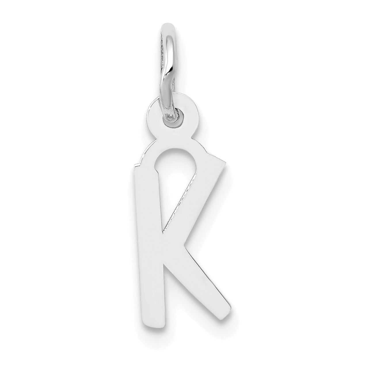 14K White Gold Small Slanted Block Letter K Initial Charm