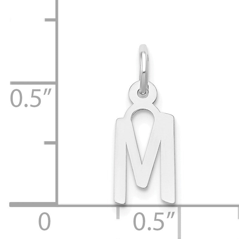 14K White Gold Small Slanted Block Letter M Initial Charm