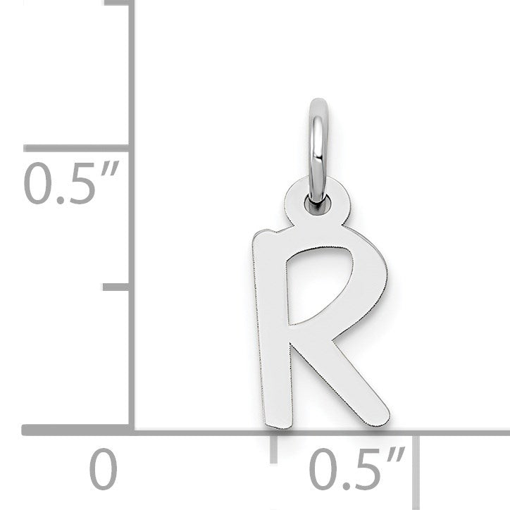 14K White Gold Small Slanted Block Letter R Initial Charm