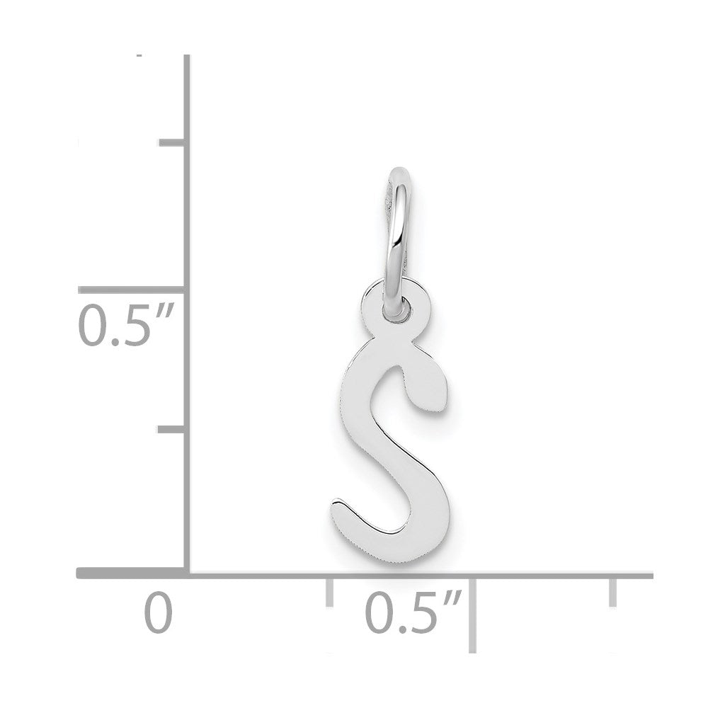 14K White Gold Small Slanted Block Letter S Initial Charm