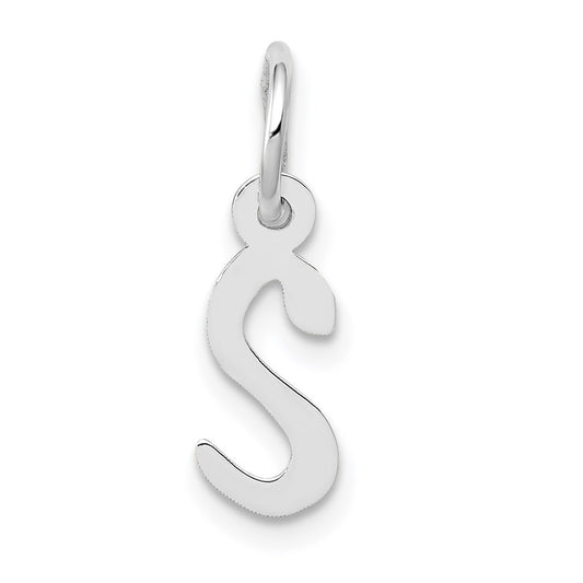 14K White Gold Small Slanted Block Letter S Initial Charm