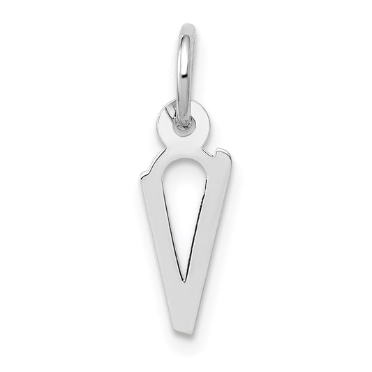 14K White Gold Small Slanted Block Letter V Initial Charm