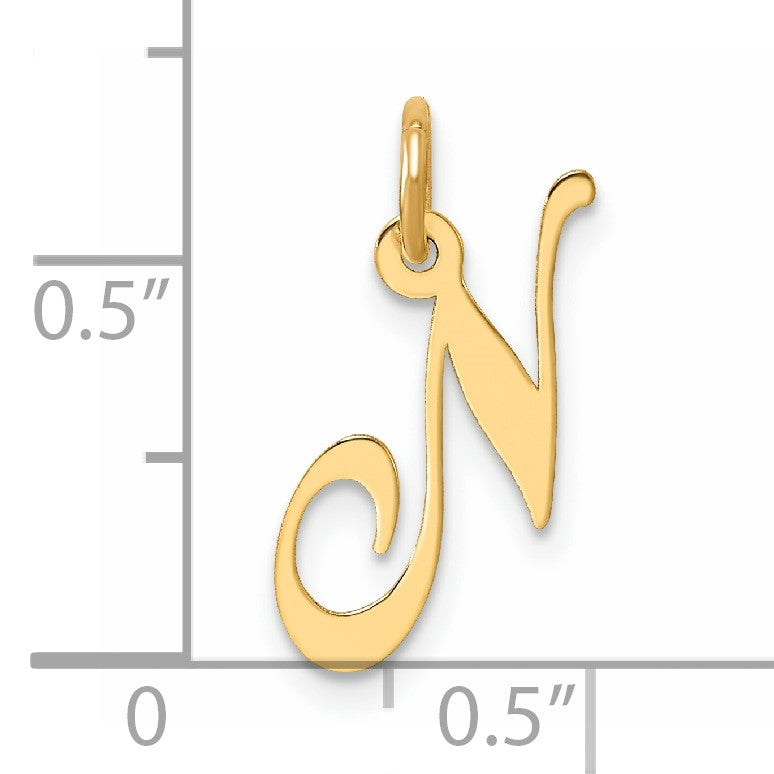 14K Small Fancy Script Letter N Initial Charm