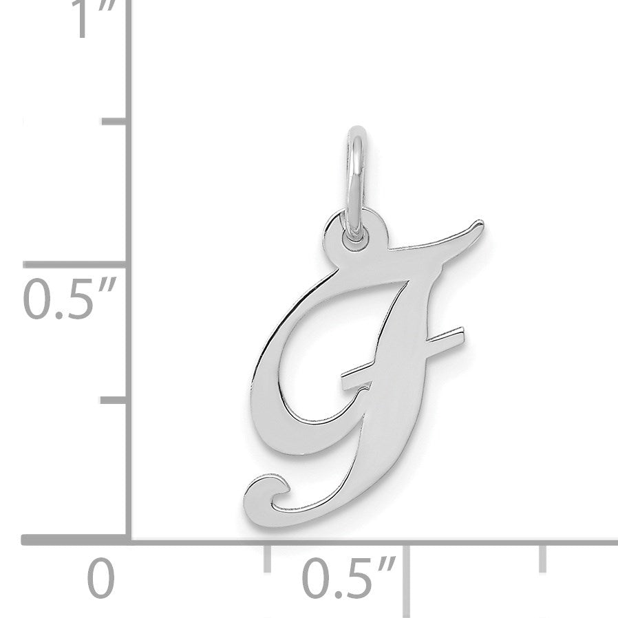 14k White Gold Small Fancy Script Letter F Initial Charm