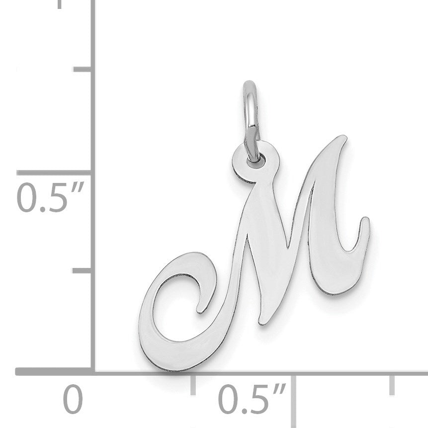 14k White Gold Small Fancy Script Letter M Initial Charm