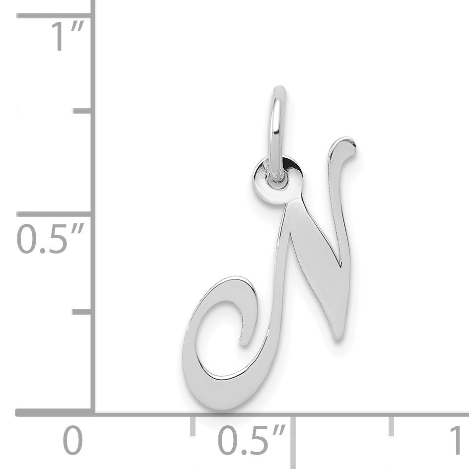 14k White Gold Small Fancy Script Letter N Initial Charm