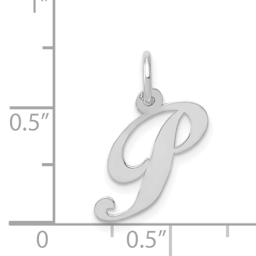 14k White Gold Small Fancy Script Letter P Initial Charm
