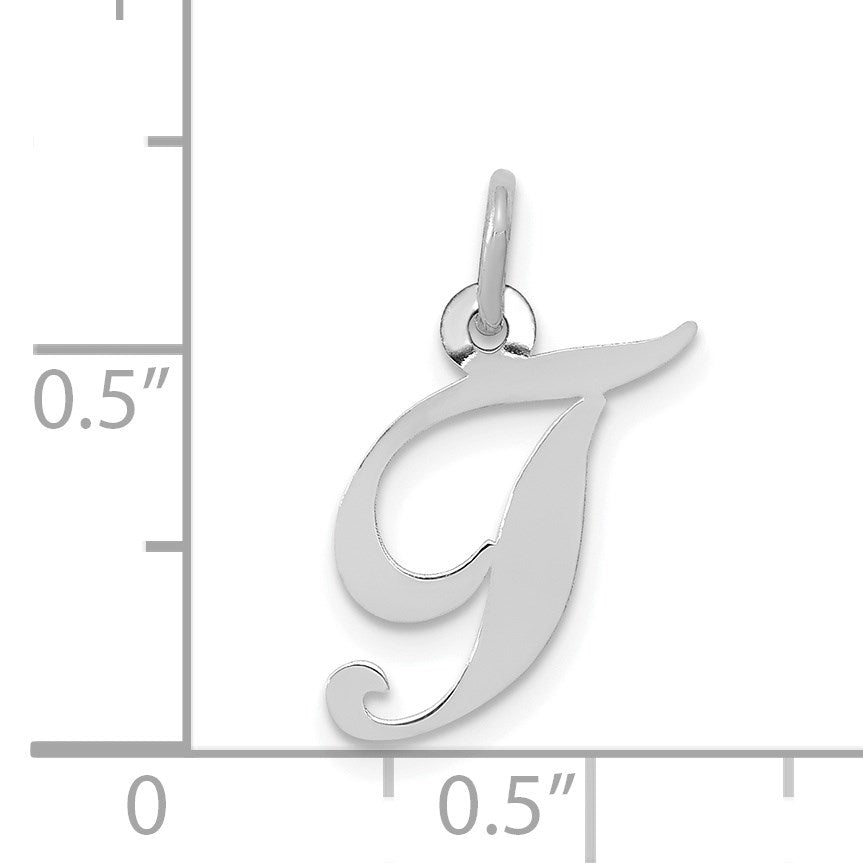 14k White Gold Small Fancy Script Letter T Initial Charm
