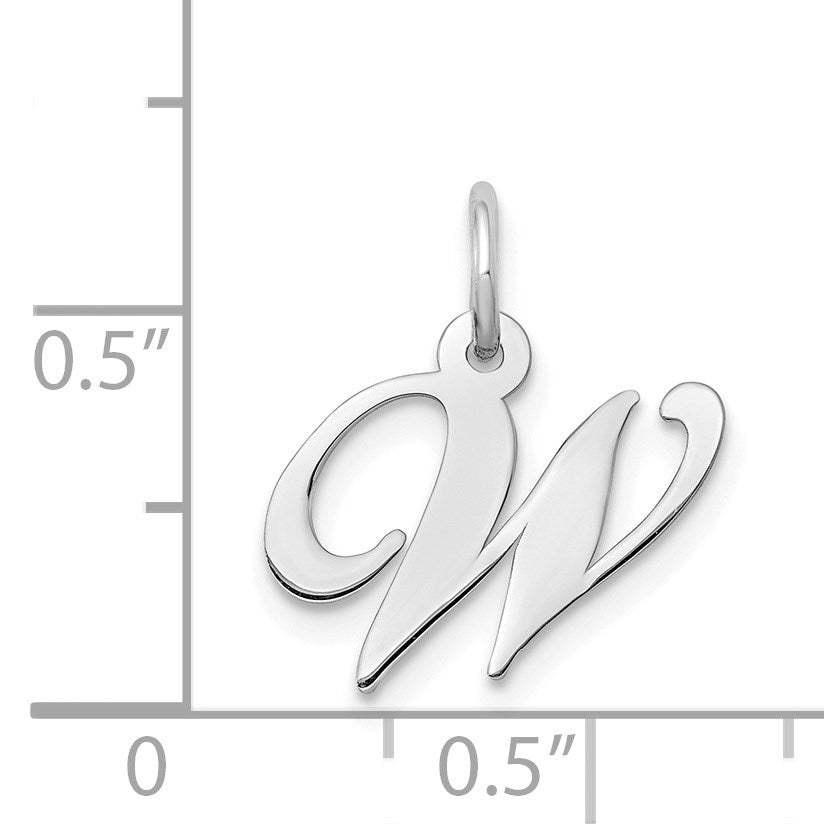 14k White Gold Small Fancy Script Letter W Initial Charm
