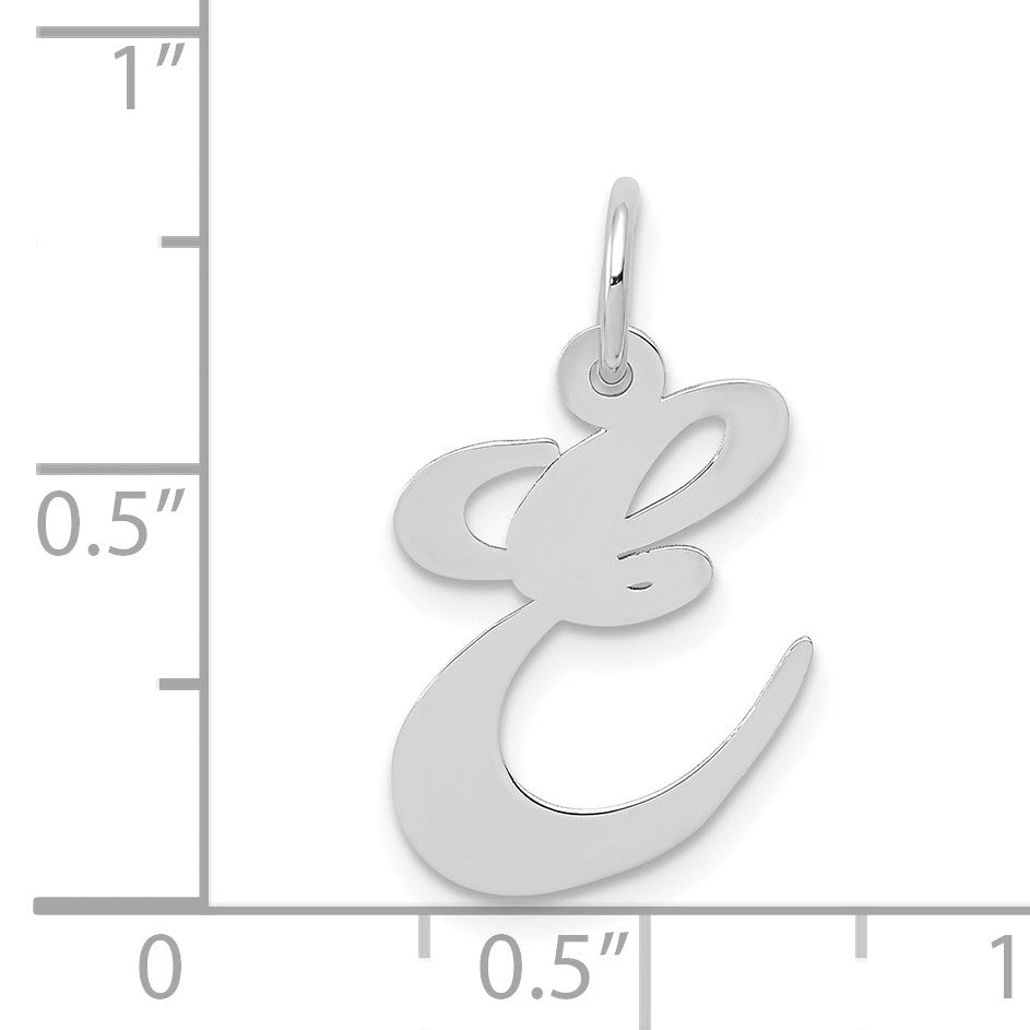 14K White Gold Medium Fancy Script Letter E Initial Charm