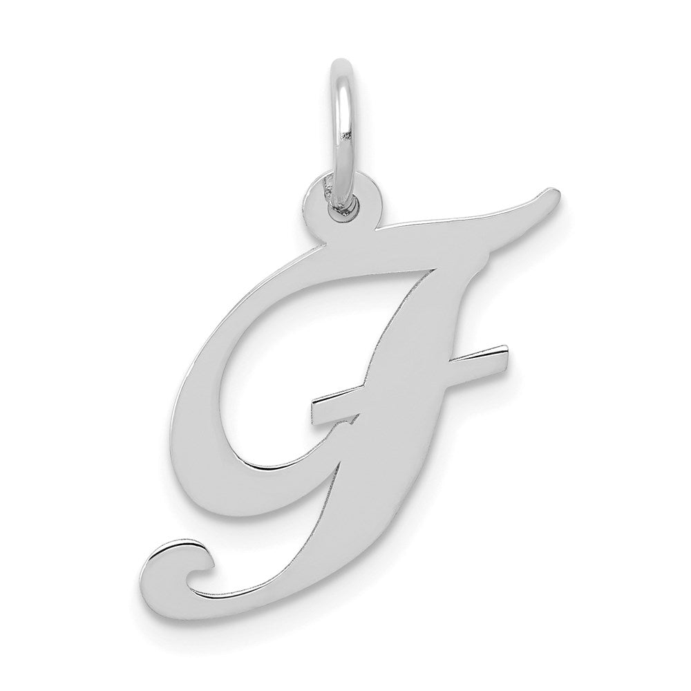 14K White Gold Medium Fancy Script Letter F Initial Charm