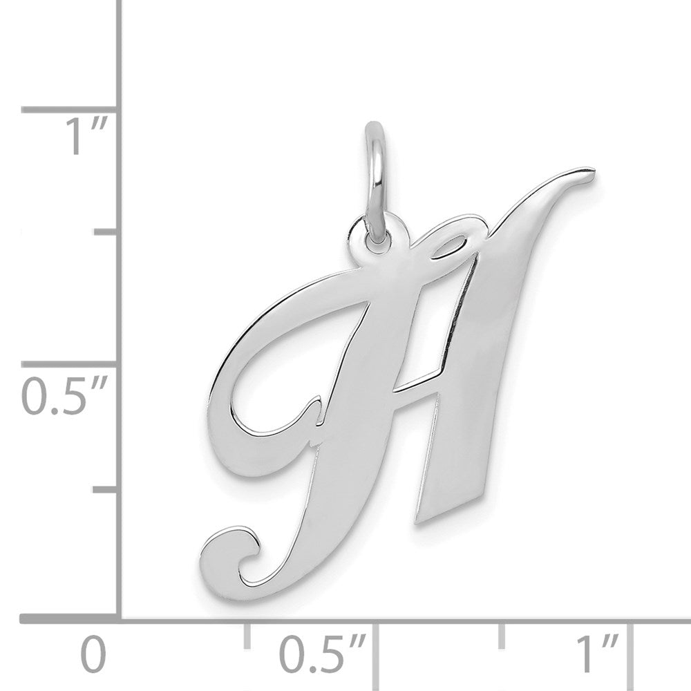 14K White Gold Medium Fancy Script Letter H Initial Charm