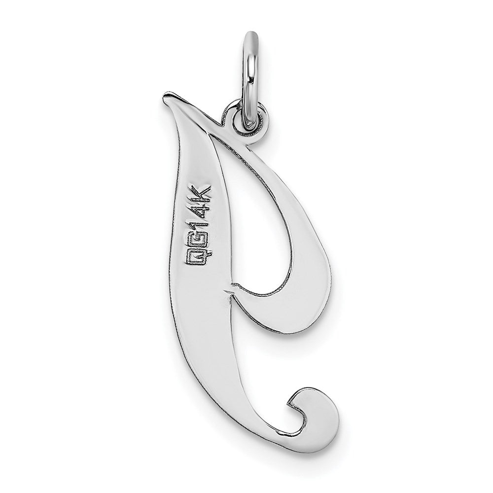 14K White Gold Medium Fancy Script Letter I Initial Charm