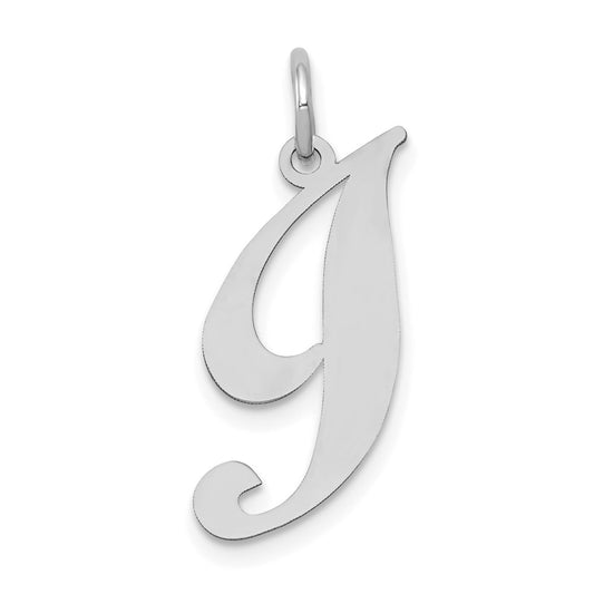 14K White Gold Medium Fancy Script Letter I Initial Charm