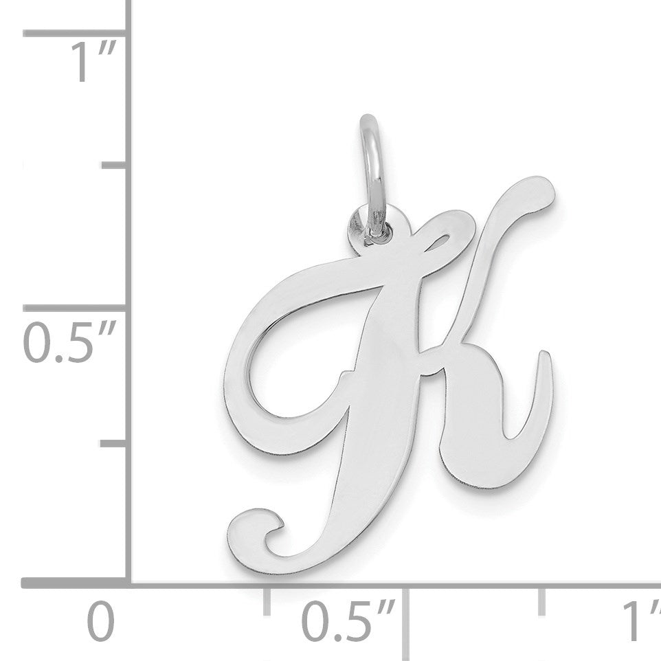 14K White Gold Medium Fancy Script Letter K Initial Charm