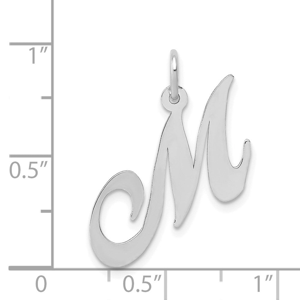 14K White Gold Medium Fancy Script Letter M Initial Charm