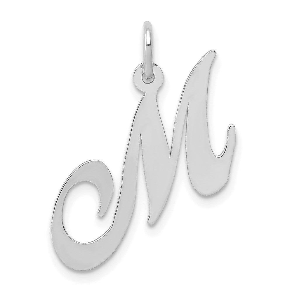 14K White Gold Medium Fancy Script Letter M Initial Charm