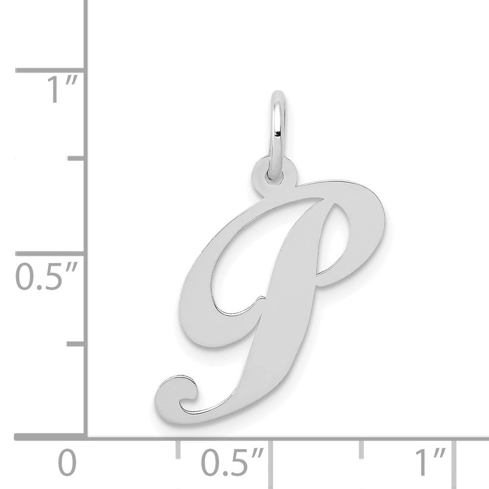 14K White Gold Medium Fancy Script Letter P Initial Charm