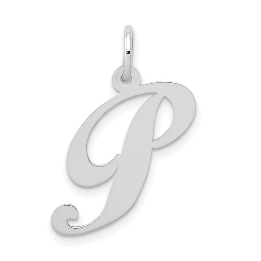 14K White Gold Medium Fancy Script Letter P Initial Charm