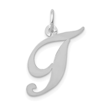 14K White Gold Medium Fancy Script Letter T Initial Charm