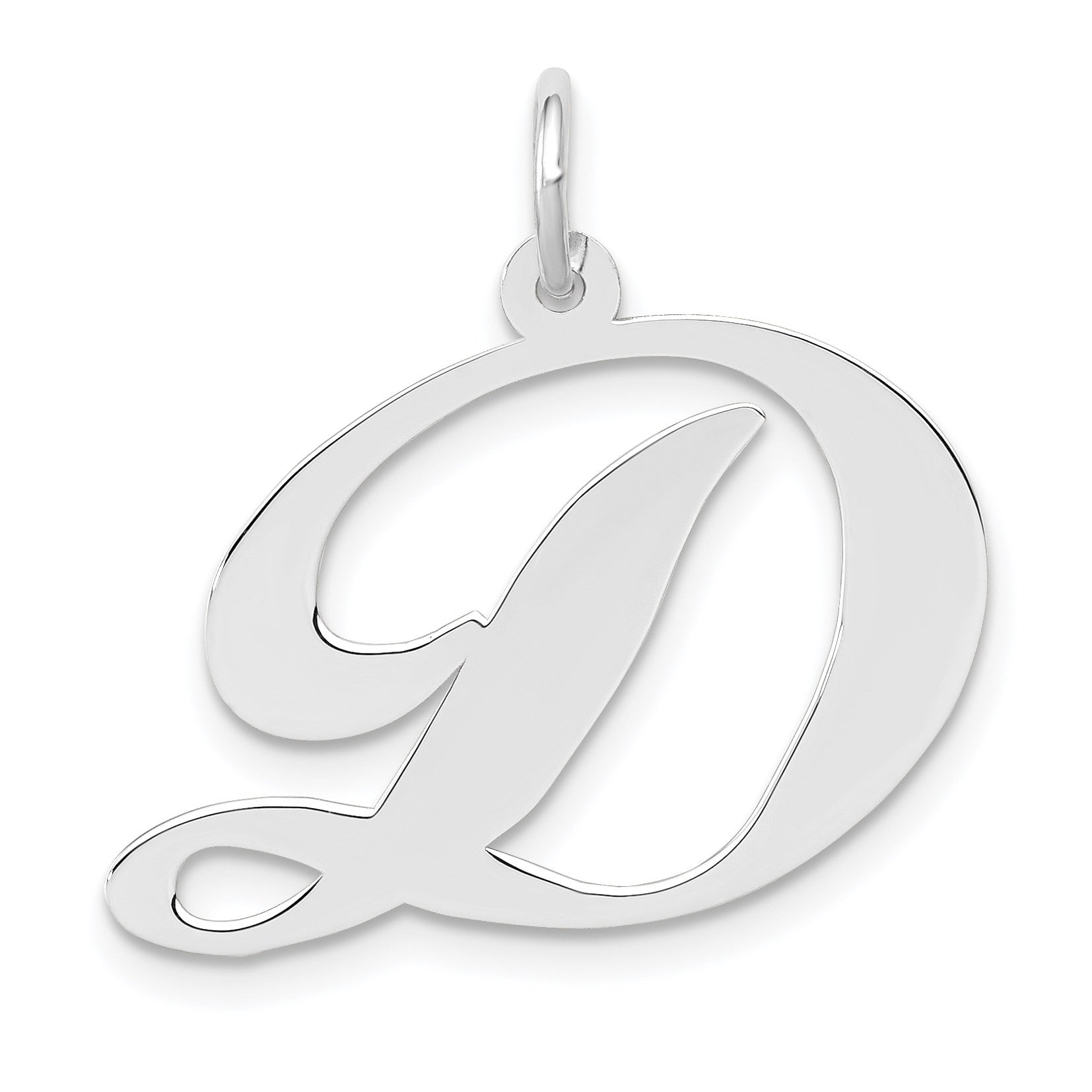 14k White Gold Large Fancy Script Letter D Initial Charm