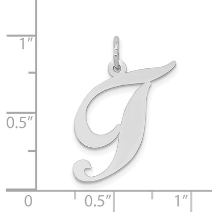 14k White Gold Large Fancy Script Letter T Initial Charm