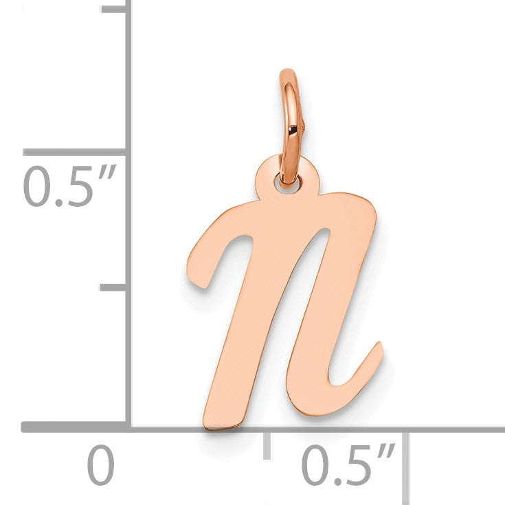 14k Rose Gold Small Script Letter N Initial Charm