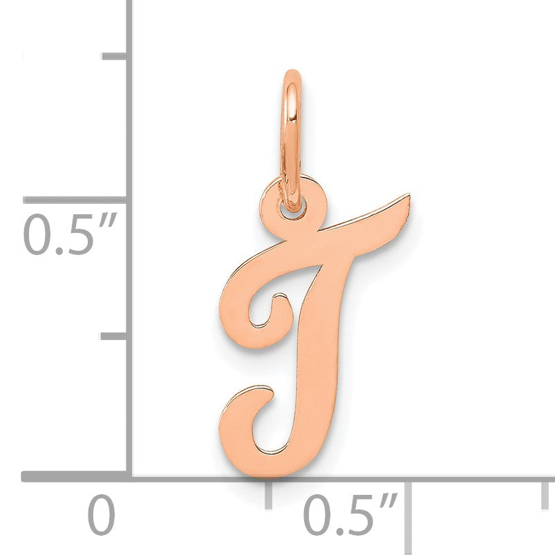 14k Rose Gold Small Script Letter T Initial Charm