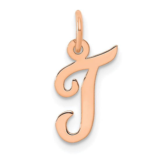 14k Rose Gold Small Script Letter T Initial Charm