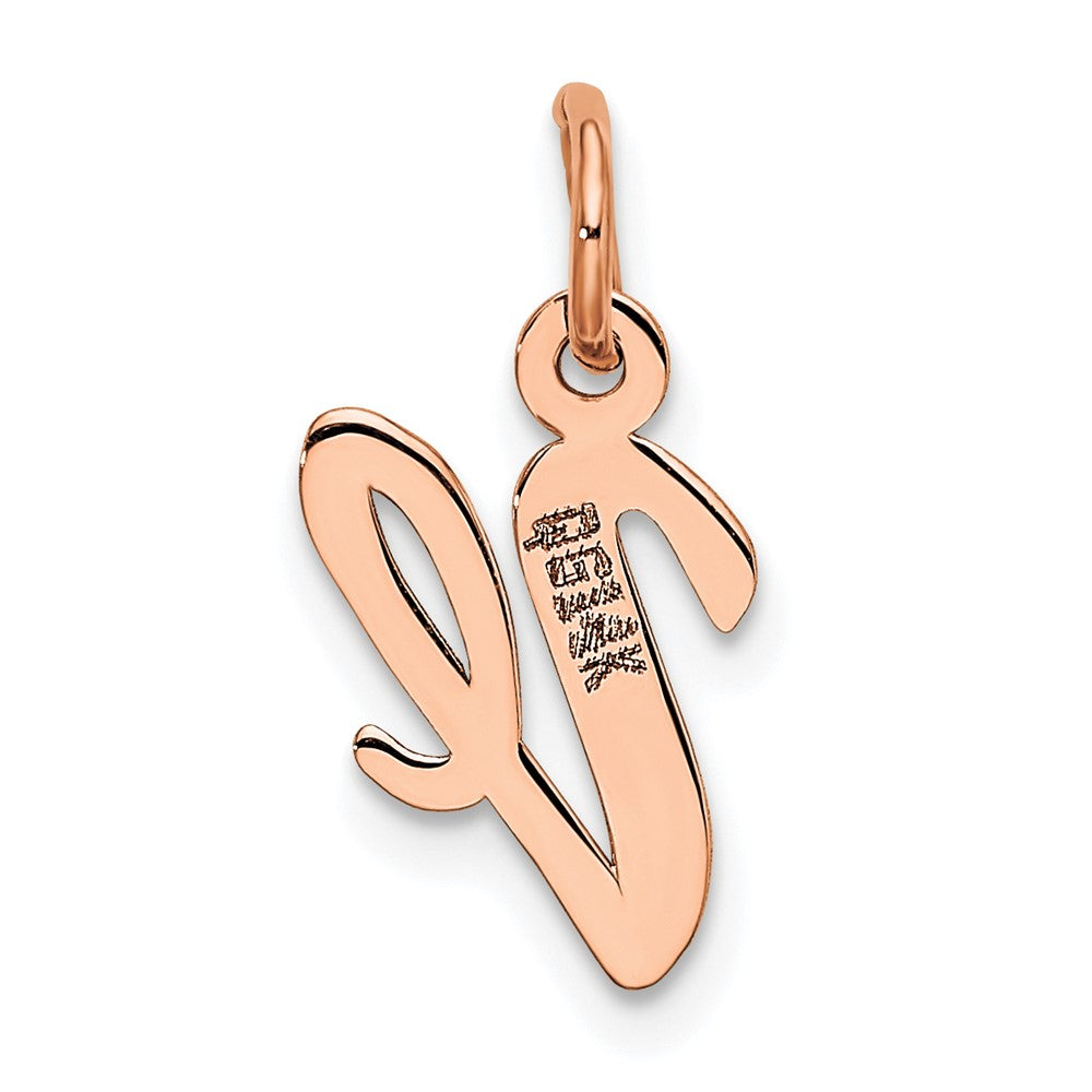 14k Rose Gold Small Script Letter V Initial Charm