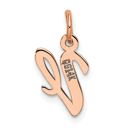 14k Rose Gold Small Script Letter V Initial Charm