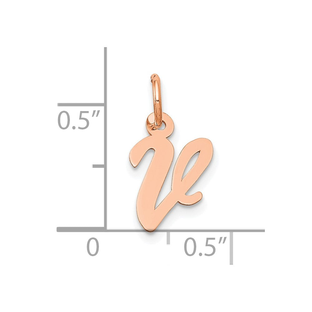 14k Rose Gold Small Script Letter V Initial Charm