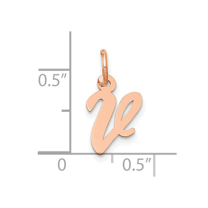 14k Rose Gold Small Script Letter V Initial Charm