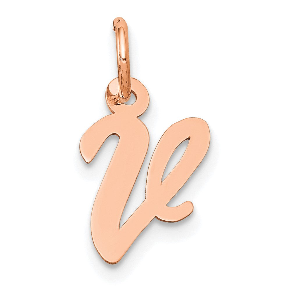 14k Rose Gold Small Script Letter V Initial Charm