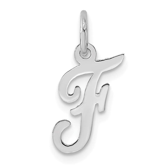 14k White Gold Small Script Letter F Initial Charm