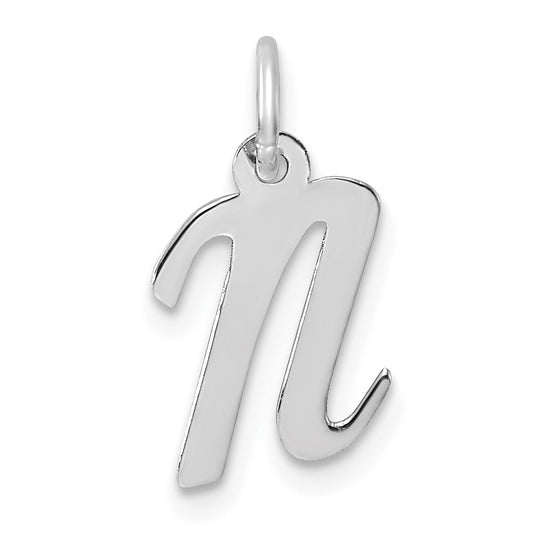 14k White Gold Small Script Letter N Initial Charm
