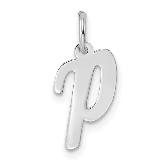 14k White Gold Small Script Letter P Initial Charm