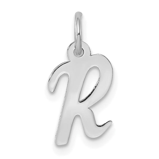 14k White Gold Small Script Letter R Initial Charm