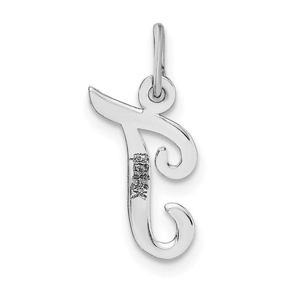 14k White Gold Small Script Letter T Initial Charm