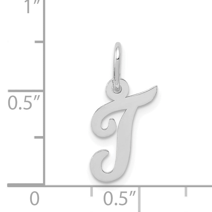 14k White Gold Small Script Letter T Initial Charm