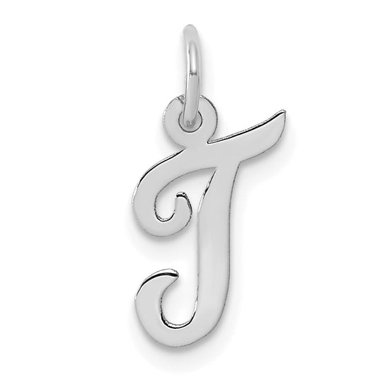 14k White Gold Small Script Letter T Initial Charm
