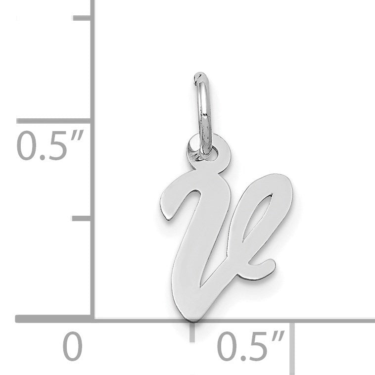 14k White Gold Small Script Letter V Initial Charm