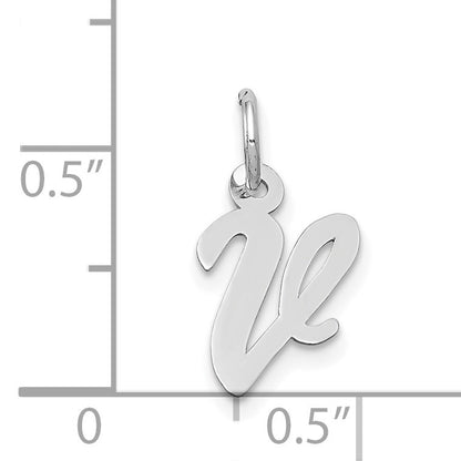 14k White Gold Small Script Letter V Initial Charm