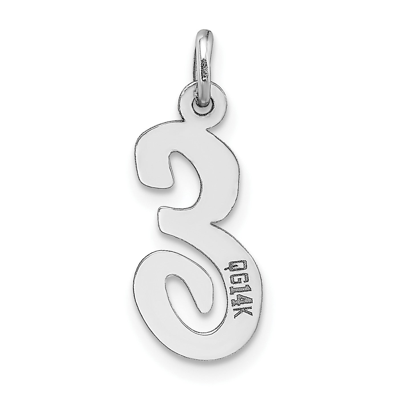 14k White Gold Medium Script Letter E Initial Charm